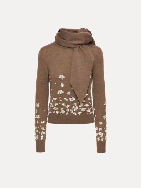 Oscar de la Renta MOTHER OF PEARL EMBROIDERED PULLOVER WITH SCARF