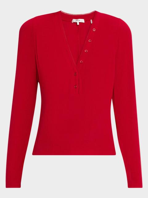 FRAME The Mesh Trim Ribbed Henley Top