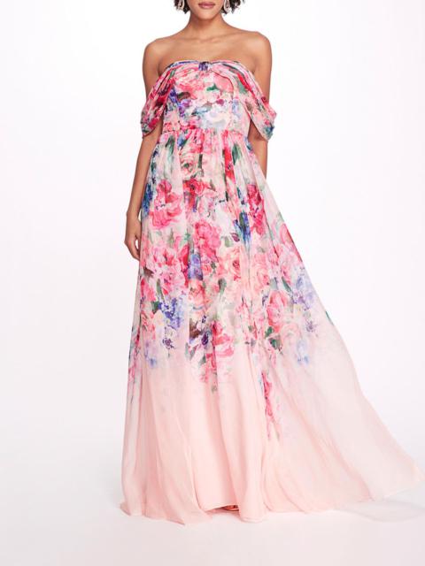 Marchesa CENTER KNOT CHIFFON GOWN