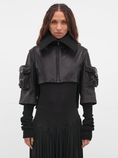 Yohji Yamamoto Black Layered Leather Cropped Jacket