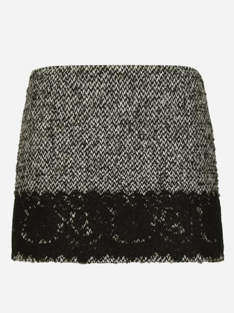 Dolce & Gabbana Short micro-tweed skirt with lace insert