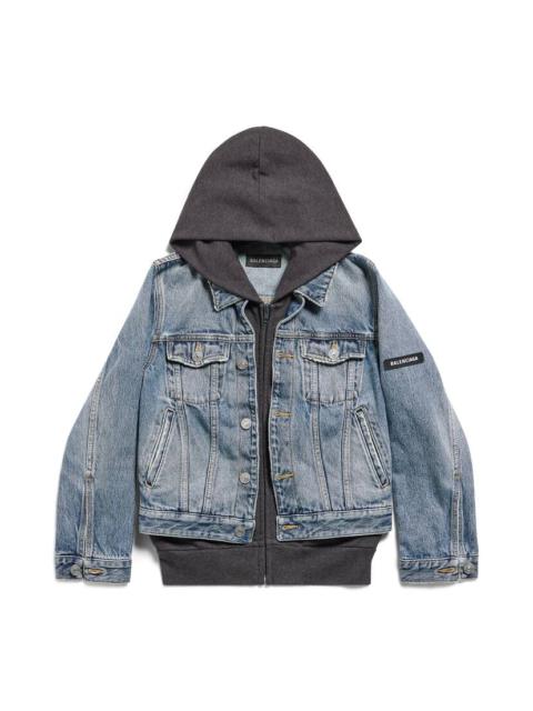 BALENCIAGA Women's Patched Denim Jacket in Blue/grey