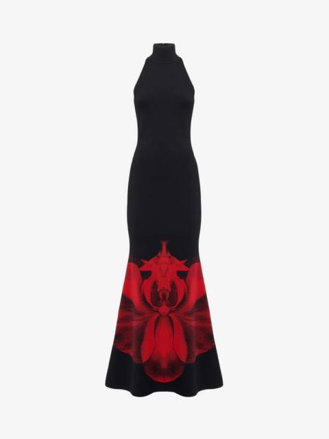Women's Ethereal Orchid Long Dress in Black/red