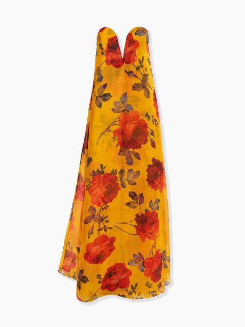 CAROLINA HERRERA Rose-Print Organza V-Neck Gown