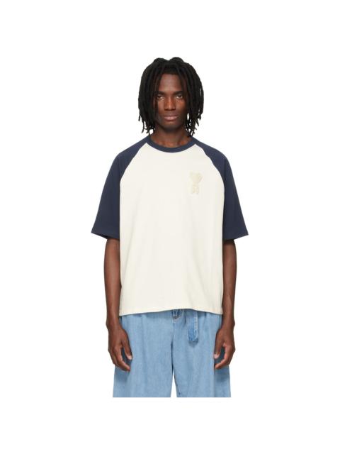 AMI Paris White & Blue Cotton Ami de Coeur Knitted Patch T-shirt