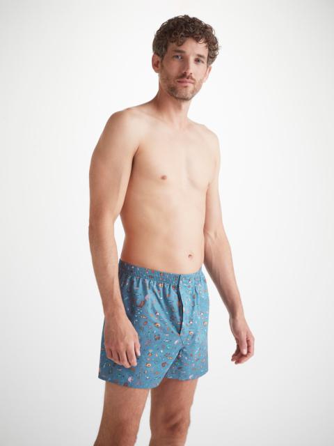 Derek Rose Men's Classic Fit Boxers Cotton Batiste Blue Sea Friends Print