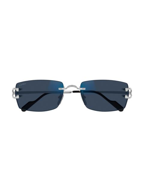 Cartier Men's C Decor 56MM Rectangular Sunglasses - Silver Blue