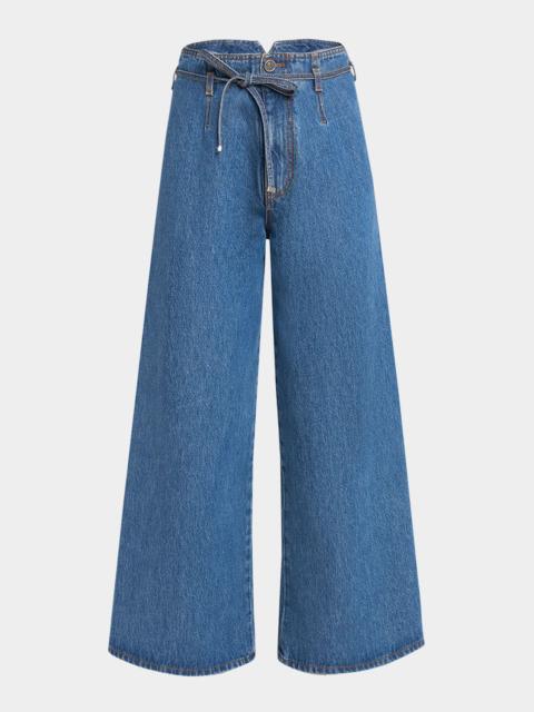Etro Belted Wide-Leg Crop Denim Trousers