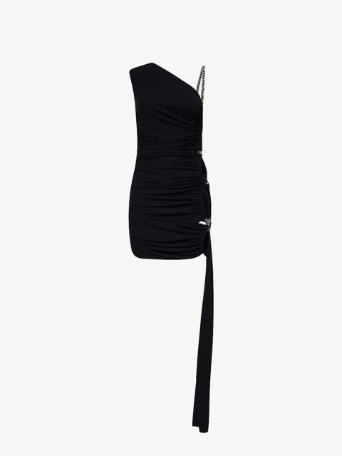 Dion Lee Asymmetric-neck bead-embellished woven mini dress