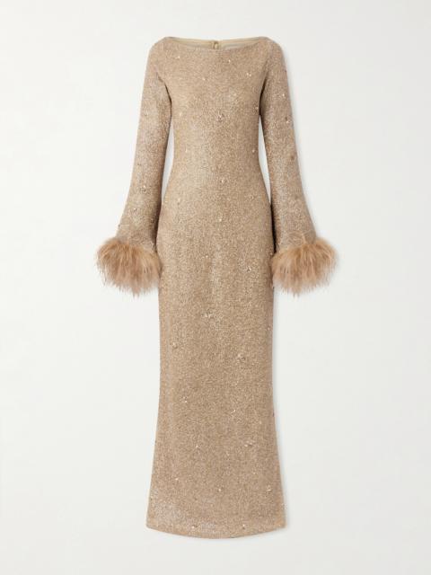 CLIO PEPPIATT Mae Feather-trimmed Embellished Beaded Tulle Gown
