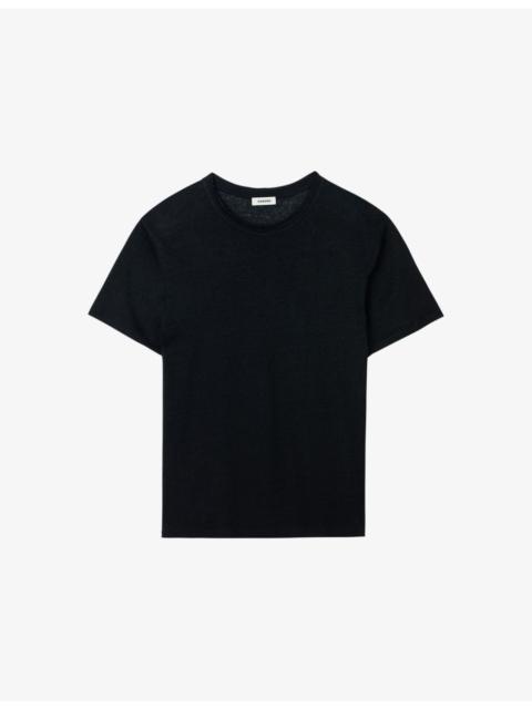 Sandro Crewneck linen-jersey T-shirt