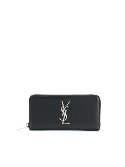 monogram zip-up leather wallet