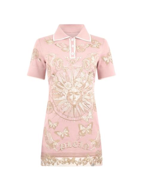 PHILIPP PLEIN butterfly embroidery collared mini dress