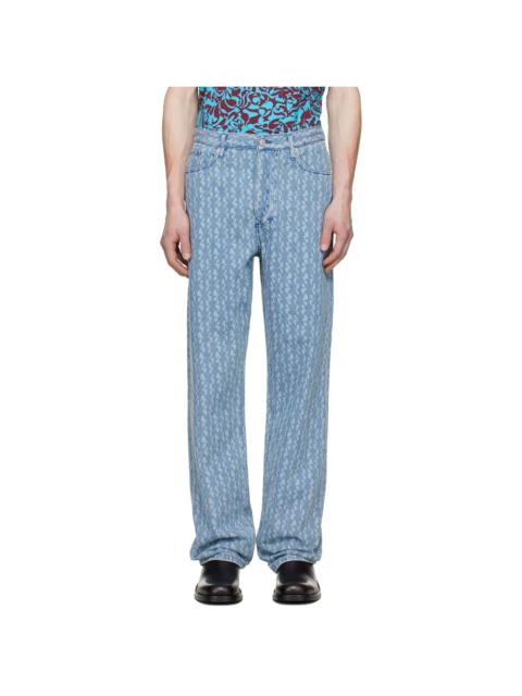 Dries Van Noten Blue Printed-Graphic Jeans