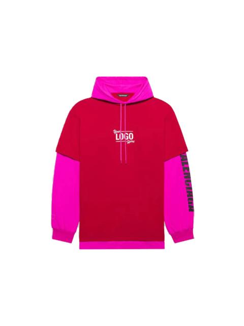 BALENCIAGA Your Logo Here Hooded T-shirt in Raspberry/white