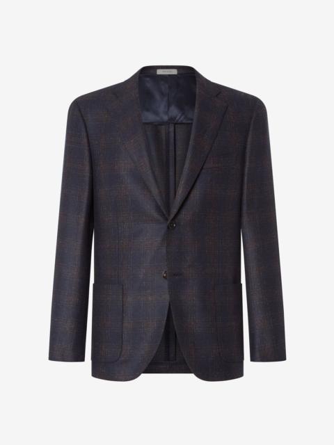 CORNELIANI Blue overcheck pure wool jacket