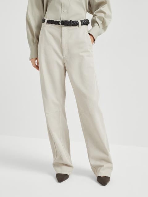 Brunello Cucinelli Dyed denim soft curved trousers with monili