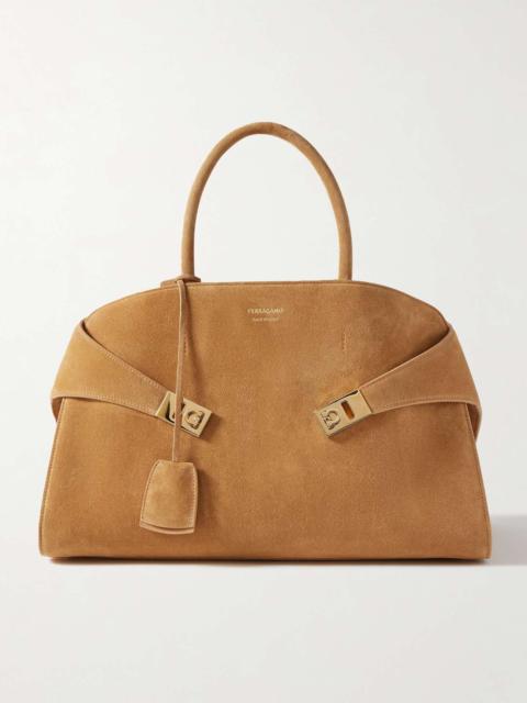 FERRAGAMO Hug small suede tote Tan