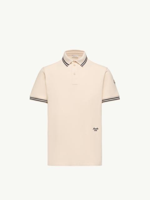 Moncler Striped Trim Cotton Piquet Polo Shirt