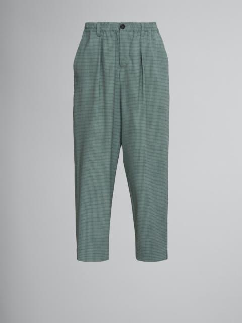 Marni GREEN CROPPED TROUSERS IN TROPICAL WOOL WITH CHECKS