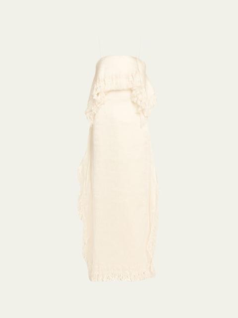 FFORME Jay Layered Fringe Silk Plisse Column Gown