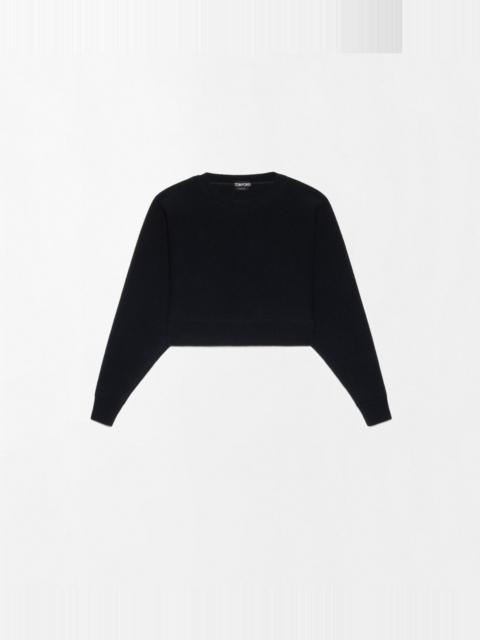 TOM FORD SCULPTURAL WOOL CASHMERE CREWNECK CROPPED KNIT