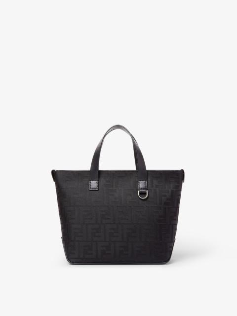 FENDI Small FF Squared shopping bag Black leather and black FF nylon bag