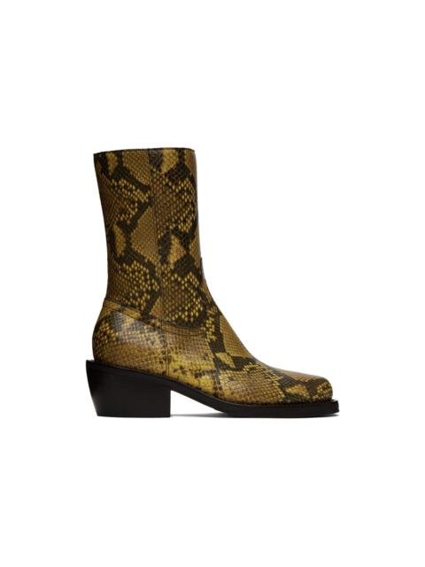 Dries Van Noten Yellow Snake Boots