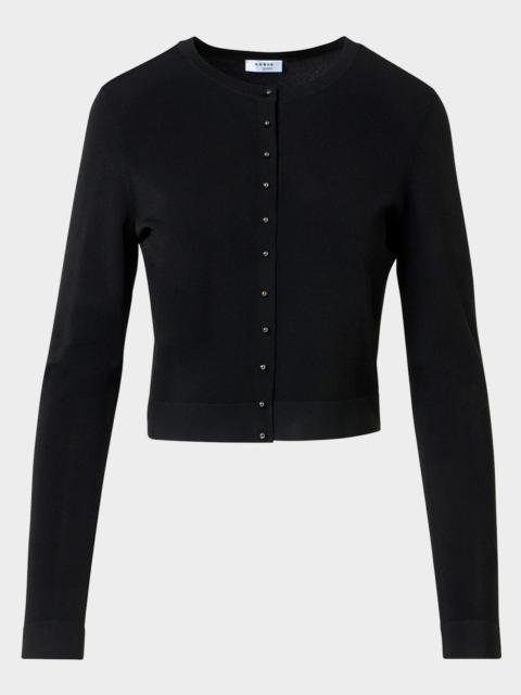 AKRIS Wool Rib Crop Crewneck Cardigan