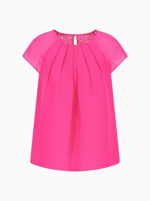 EMPORIO ARMANI Pleated georgette short-sleeved blouse