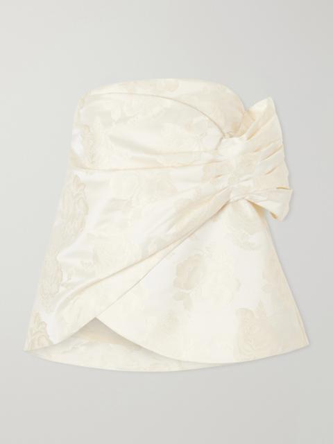 Simone Rocha Gathered Flower Sash Satin Brocade Top