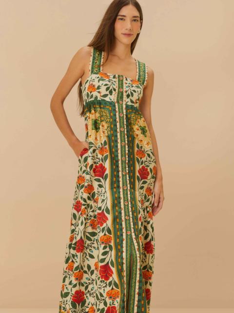 FARM RIO Sand Garden Tapestry Back Bow Maxi Dress