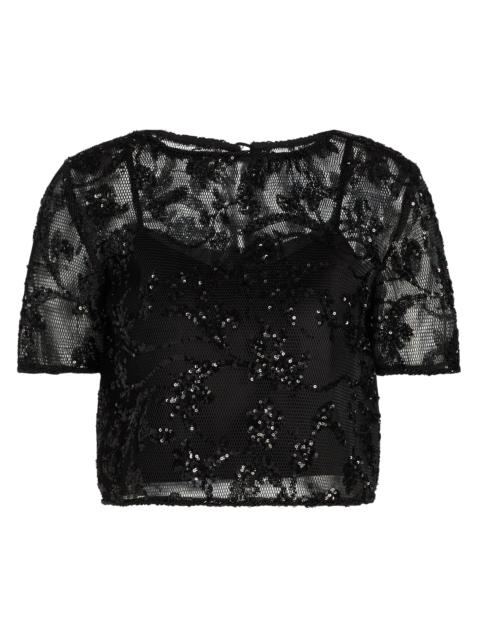 KIKA VARGAS Women's Kana Sequined Floral Lace Top - Black