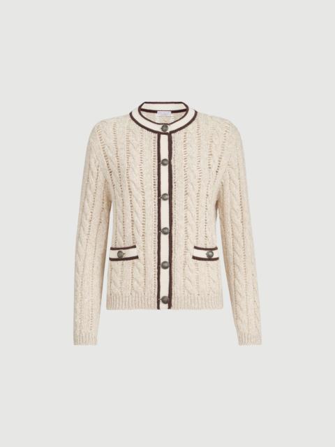 Brunello Cucinelli Soft virgin wool and cashmere diamond yarn cable knit cardigan