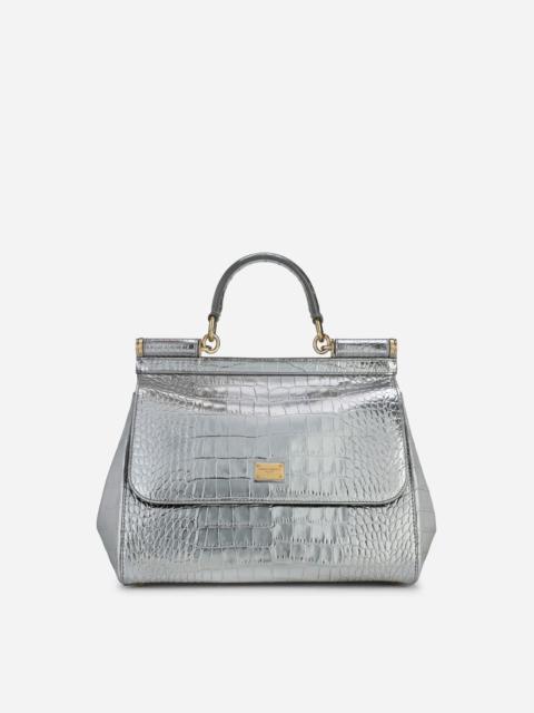 Dolce & Gabbana Medium Sicily bag in foiled crocodile-print calfskin