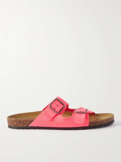 SAINT LAURENT Jimmy Buckled Neon Suede Sandals
