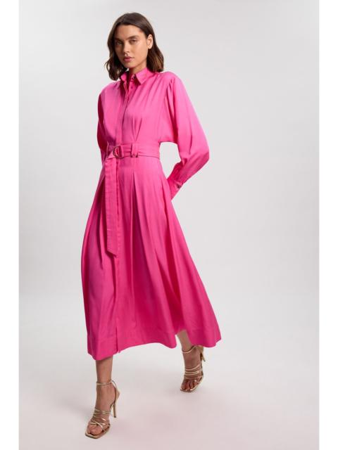 KAREN MILLEN Premium Viscose Linen Woven Shirt Dress With Gold Buckle Belt