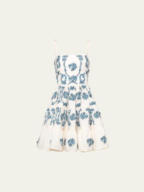 Lima Embroidered Floral Linen Fit & Flare Mini Dress