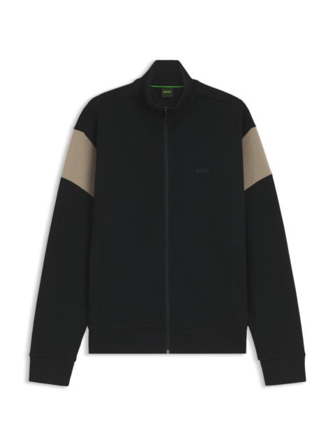 BOSS ZIPPERED COTTON-BLEND SWEATSHIRT WITH CONTRAST INSERTS