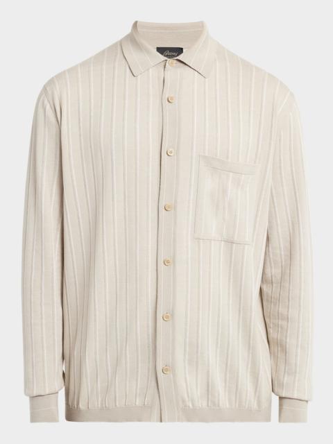 Brioni 남자의 긴 소매 줄무늬 셔츠