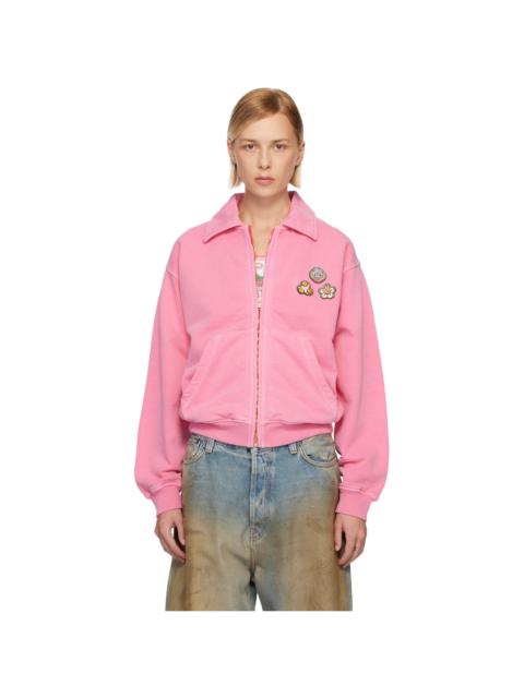 CASABLANCA Pink Washed Collar Zip Up Jacket