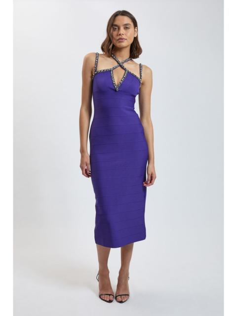 KAREN MILLEN Bandage Figure Form Knit Embellished Strappy Maxi Dress