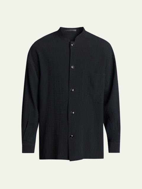 GIORGIO ARMANI Men's Seersucker Band-Collar Guru Shirt