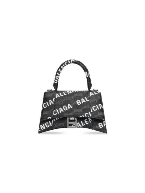BALENCIAGA Women's Hourglass Small Handbag Bb Monogram Coated Canvas And Allover Logo in Black