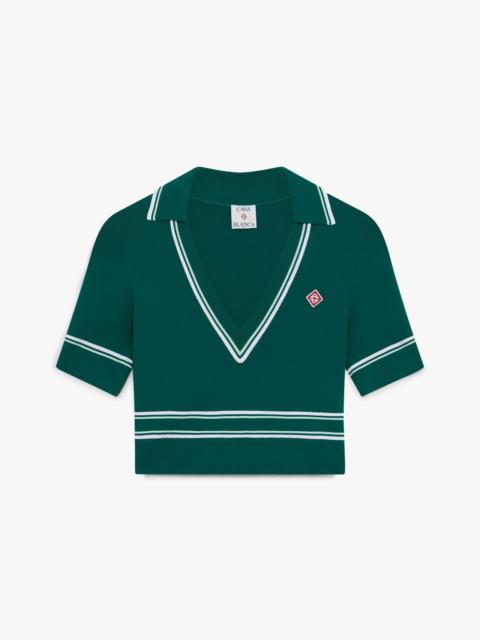 CASABLANCA Green Cropped Knit Polo Shirt | Casablanca Paris