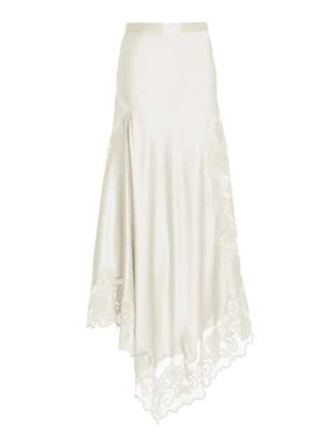 Cressida Lace-Trimmed SIlk Midi Skirt white