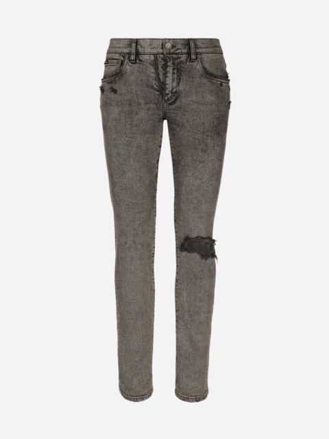 Dolce & Gabbana Light gray slim-fit stretch jeans with rips