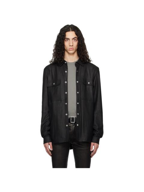Rick Owens Black Temple Feather Nappa Leather Outer Shirt