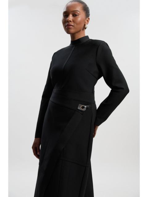 KAREN MILLEN Plus Size Figure Form Bandage Asymmetric Long Sleeve Knit Midi Dress