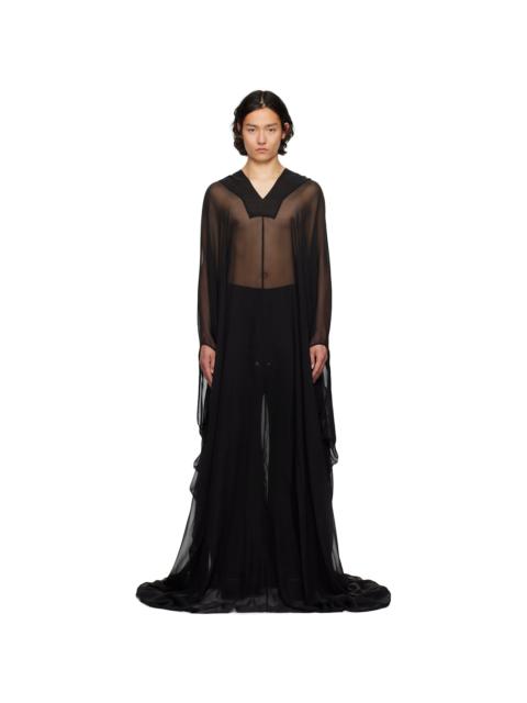 Rick Owens Black Hollywood Hooded Kaftan Pullover Coat